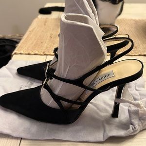 Black sling back strappy sandals heels size 38.5/8